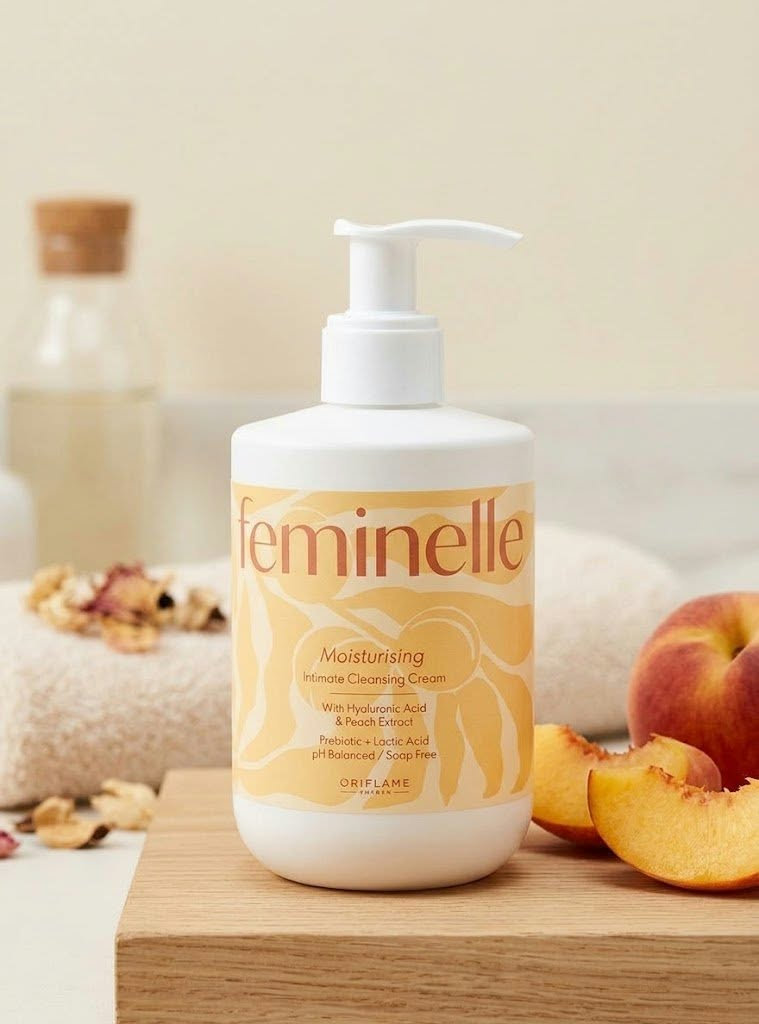 Čisticí krém pro intimní hygienu s kyselinou hyaluronovou a broskví Feminelle, 300ml